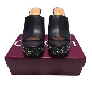 Gucci Janaya Embellished Leather Platform Mules EU 40 Sz 9